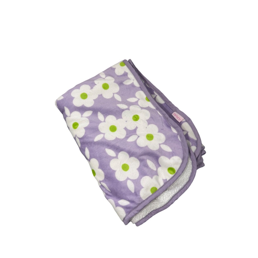 Carters Floral Baby Blanket Flowers Daisy Purple White Sherpa Plush Fleece Lovey